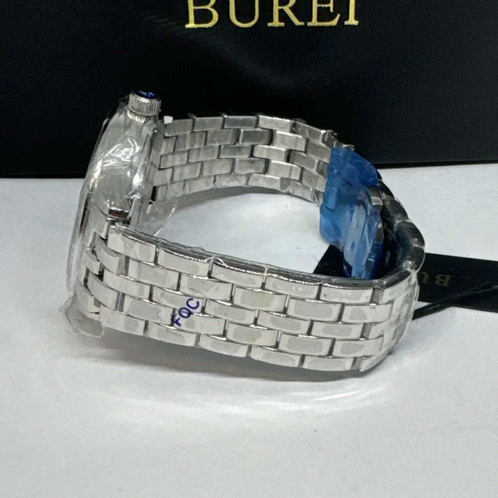 Burei S-13001M Men's Silver Stainless Steel Analog White Dial Quartz Watch JNA48